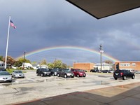 Evacuation started with a Rainbow over the building