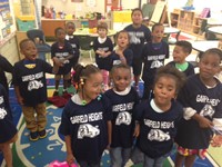 Elmwood Kindergarten students receiving Bulldog Graduation T-Shirts