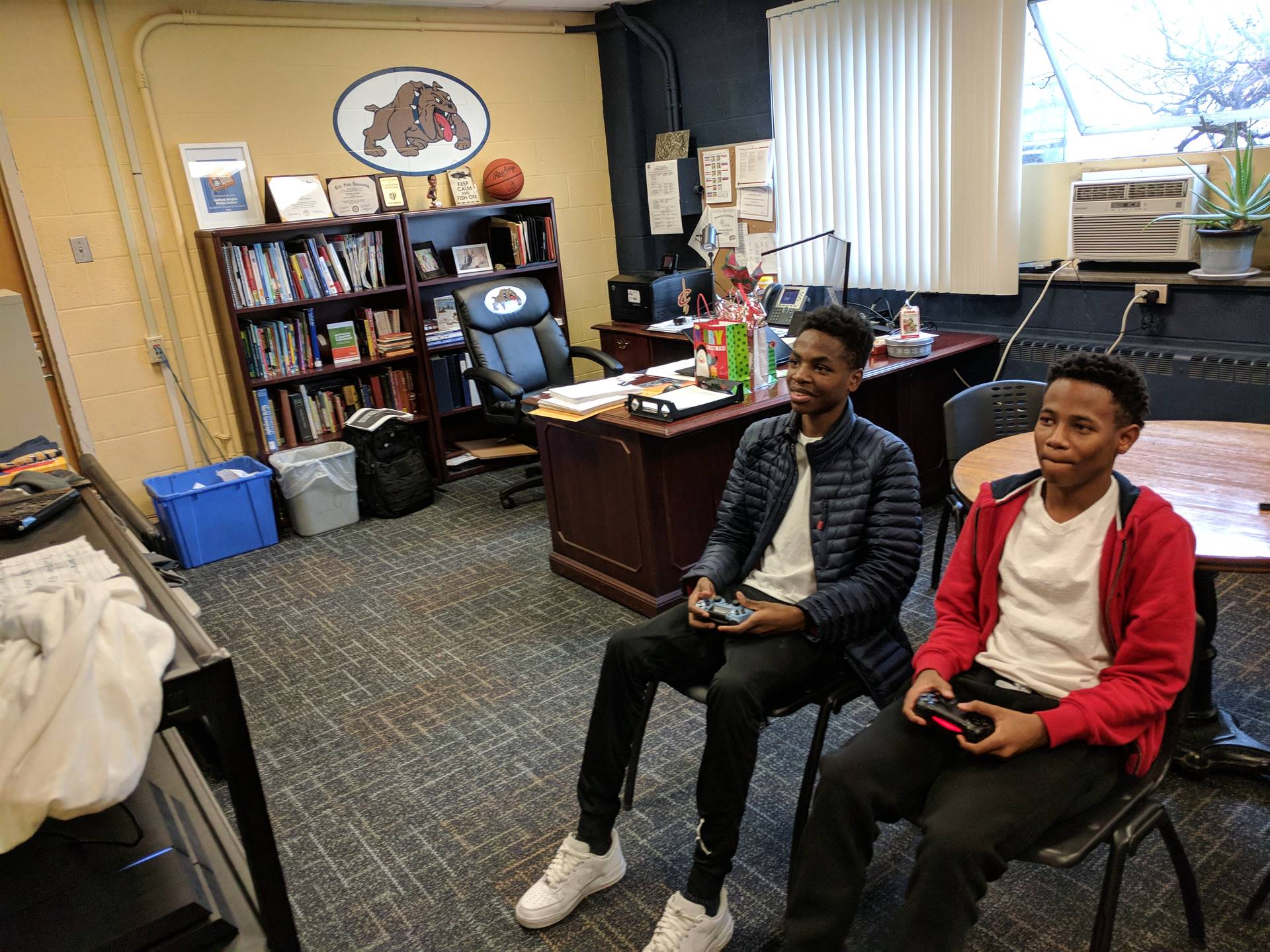 These 8th grade boys won an opportunity to play PS4 through a PTA Raffle.
