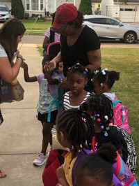 kindergarten girls line up to start school